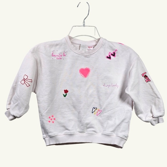 Zara Other - Zara Kids Coquette Bow Heart Sweatshirt 6 Pink Love Born to be Cute Pullover